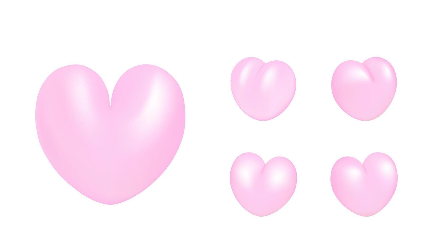 3D hearts set. Pink collection on white background on Valentine Day, romantic or love icon. vector