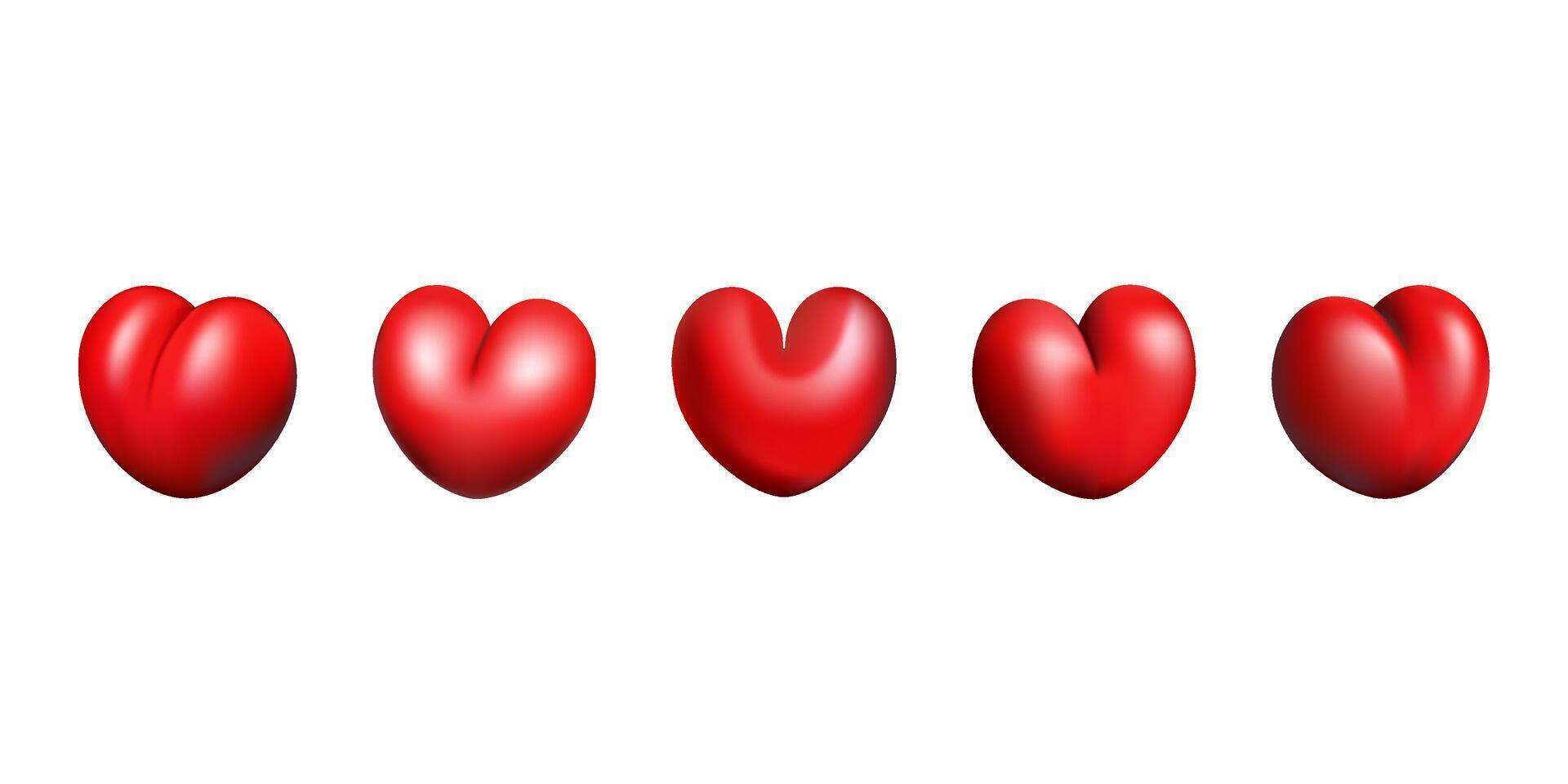3D hearts set. Red collection on Valentine Day, romantic or love icon. vector