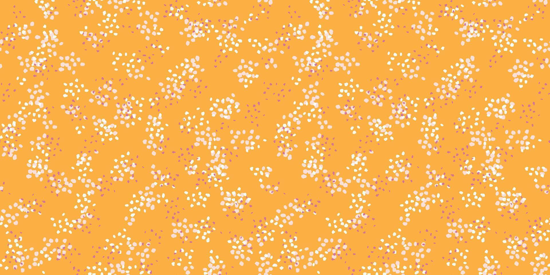 Seamless spotted pattern on a yellow background. hand drawn sketch. Plain ornament with abstract shape random dots, spots, drops snowflakes vector
