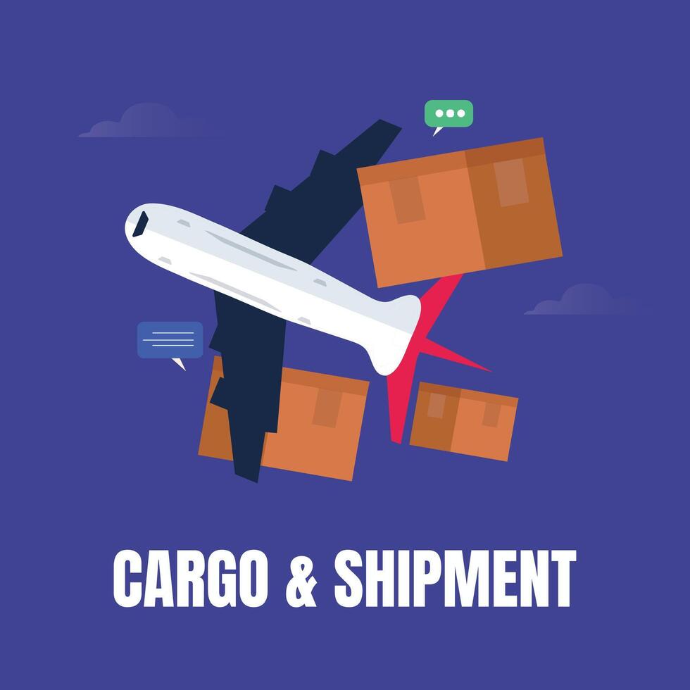 Cargo and shipment. We provide cargo and shipment service advertising banner, social media post with aeroplane and large cardboard boxes. vector