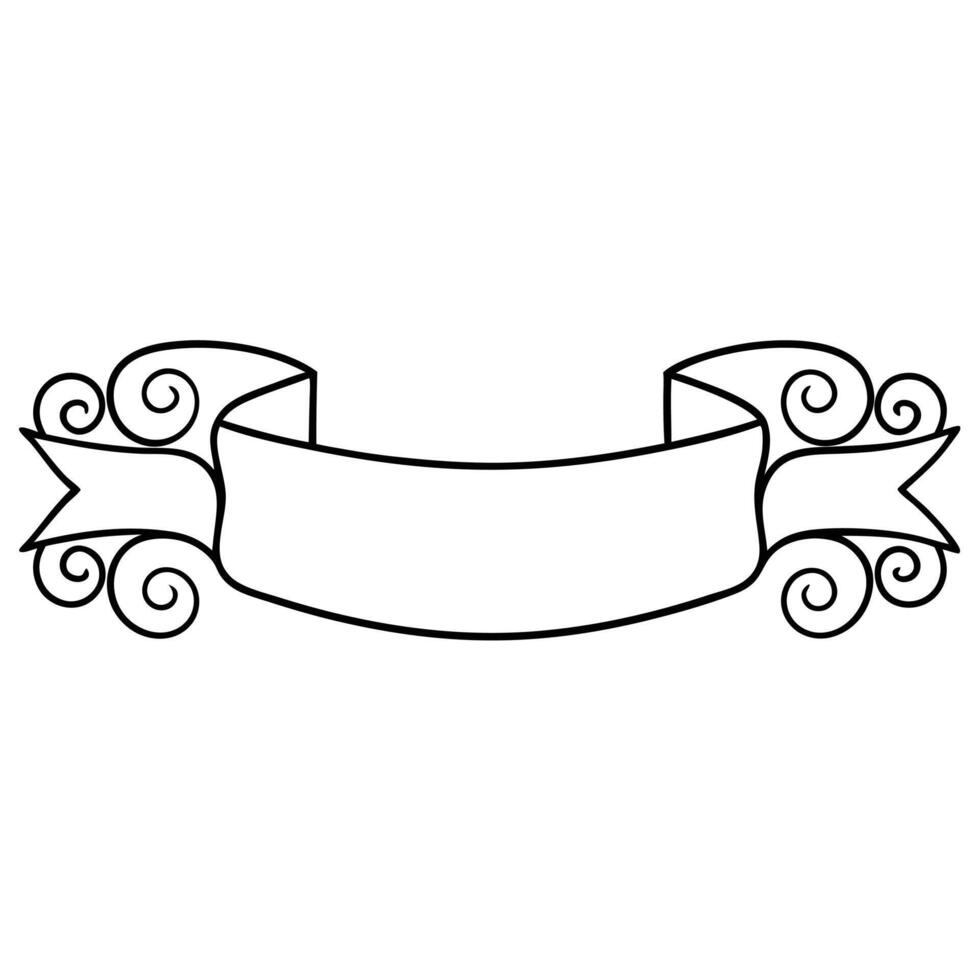A black and white drawing of a banner with scroll vector