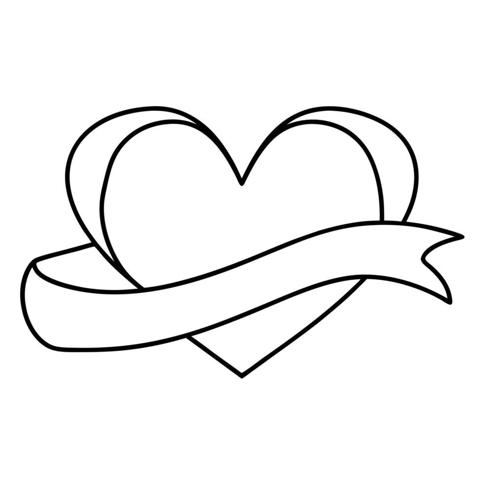 Heart with ribbon coloring pages vector