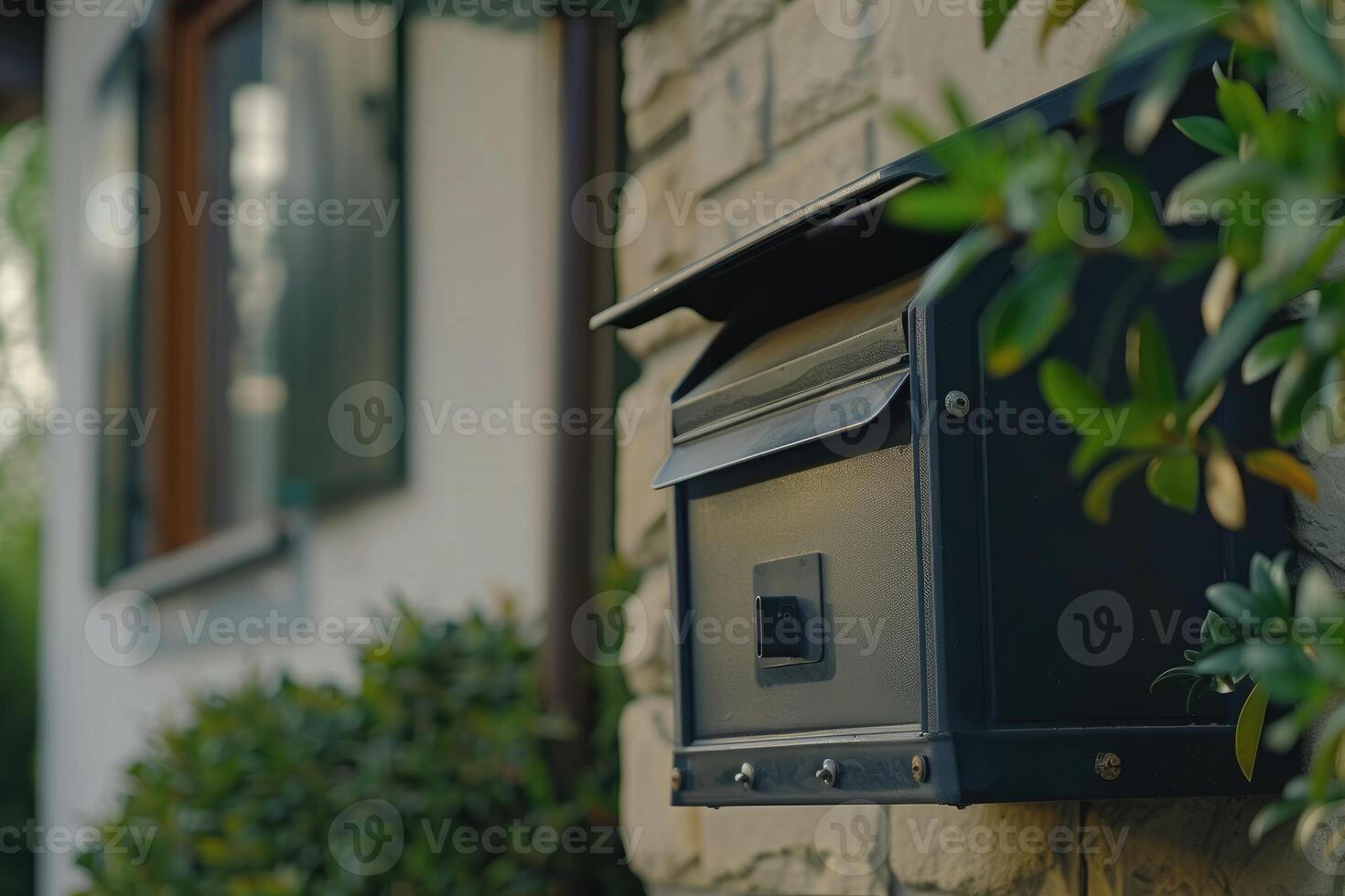 Closeup modern mailbox on the yard of house, mailing and newsletter concept photo