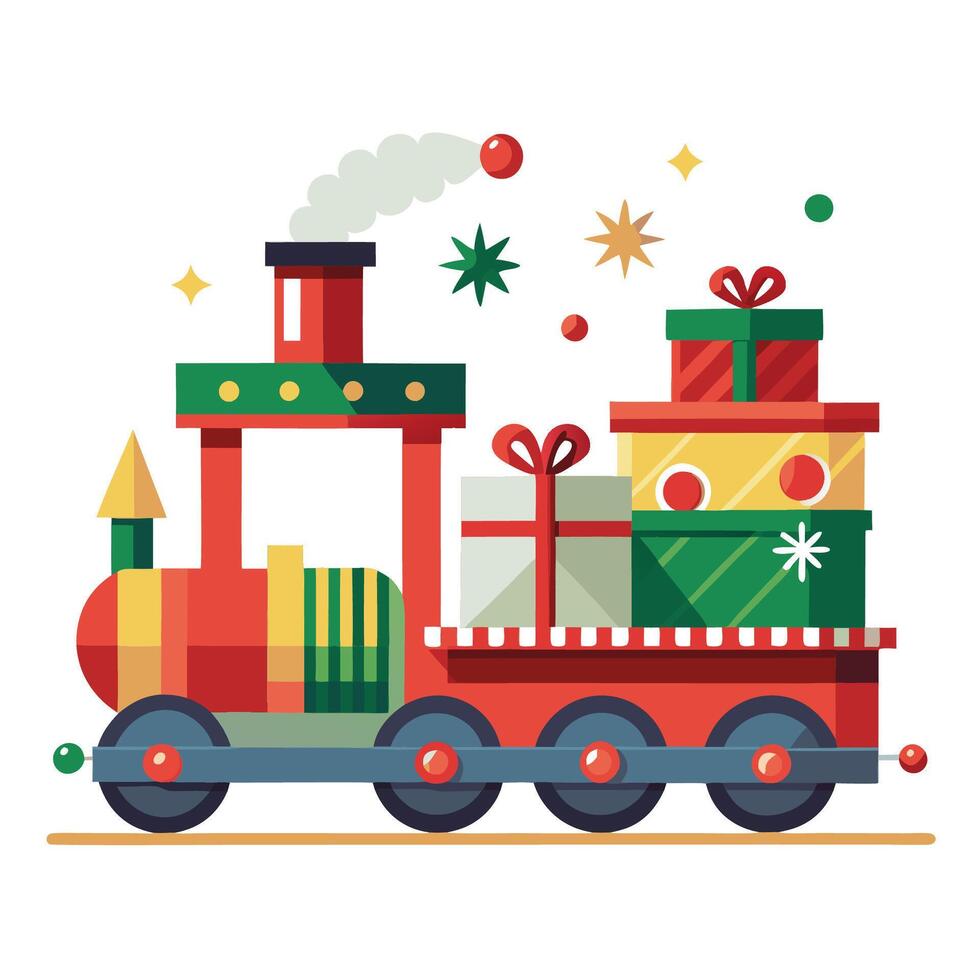 Christmas Train with Gifts vector