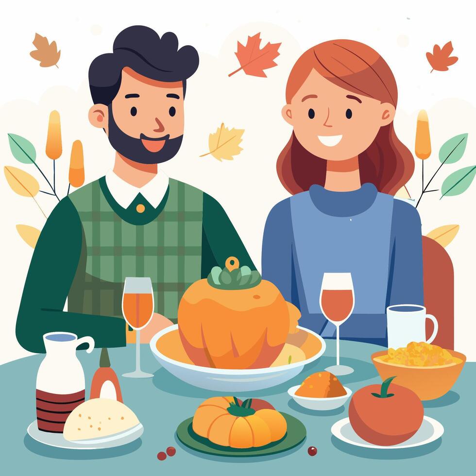Smiling Family at Thanksgiving Table vector