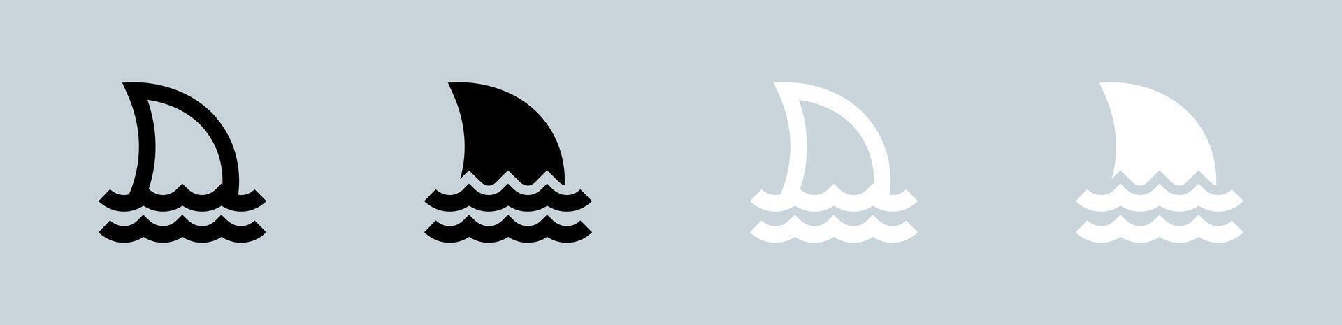 Shark icon set in black and white. Fish signs illustration. vector