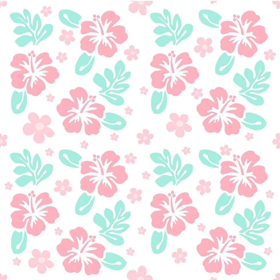 Hibiscus in pink color, flowers seamless pattern. vector