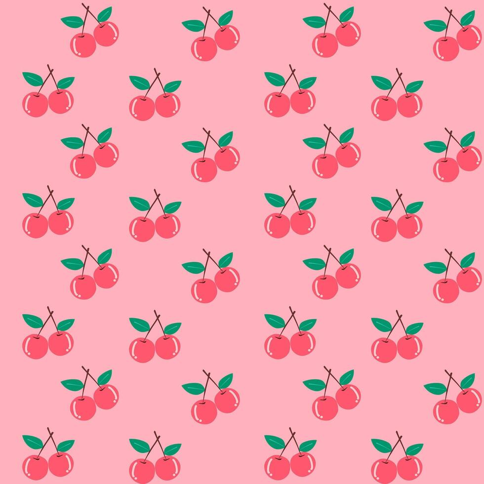 Wallpaper pink red cherry. Seamless pattern. vector