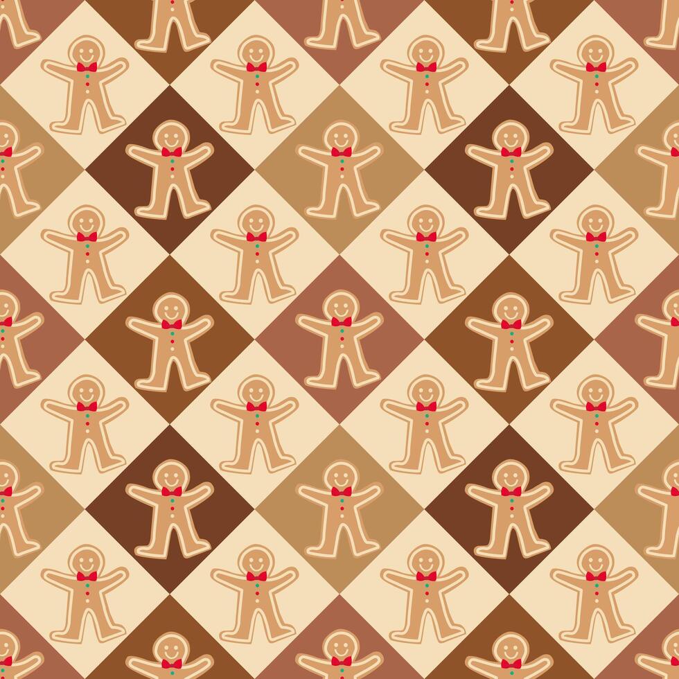 Gingerbread man in cookie style on seamless pattern. vector
