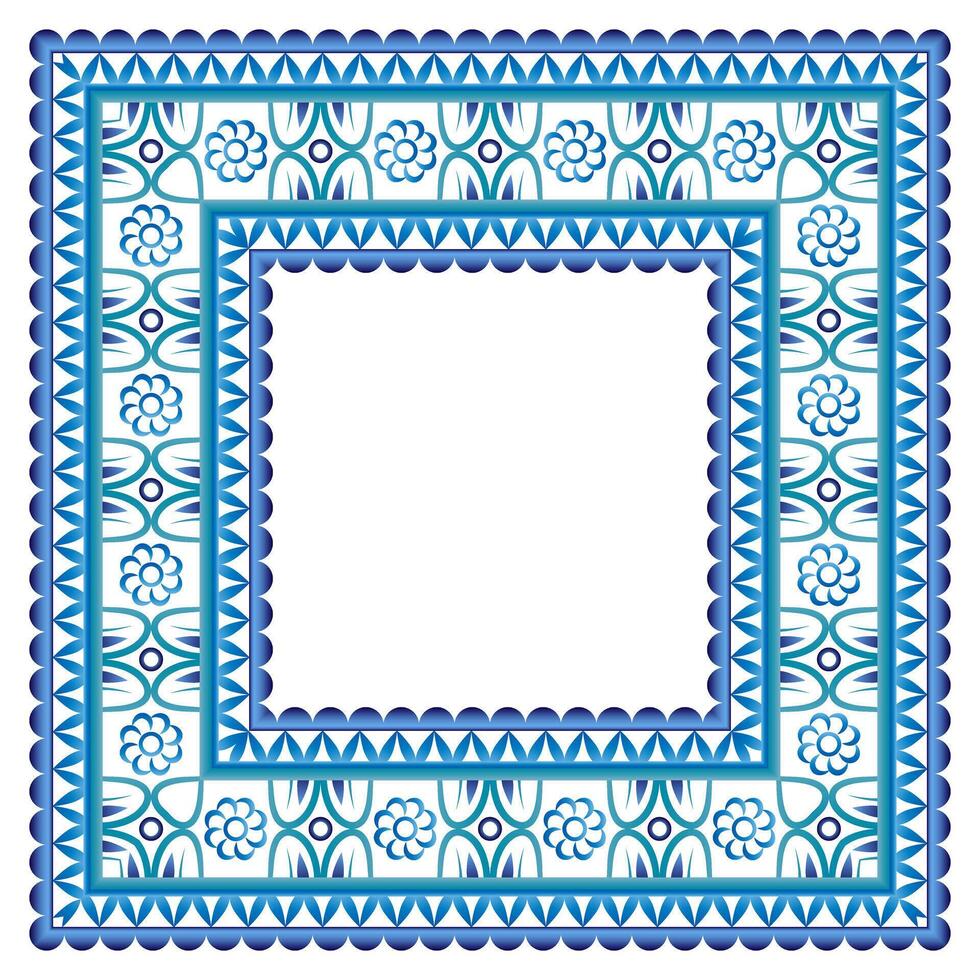 Ceramic tile border pattern. Islamic, indian, arabic motifs. Damask border seamless pattern. Porcelain ethnic bohemian blue background. vector