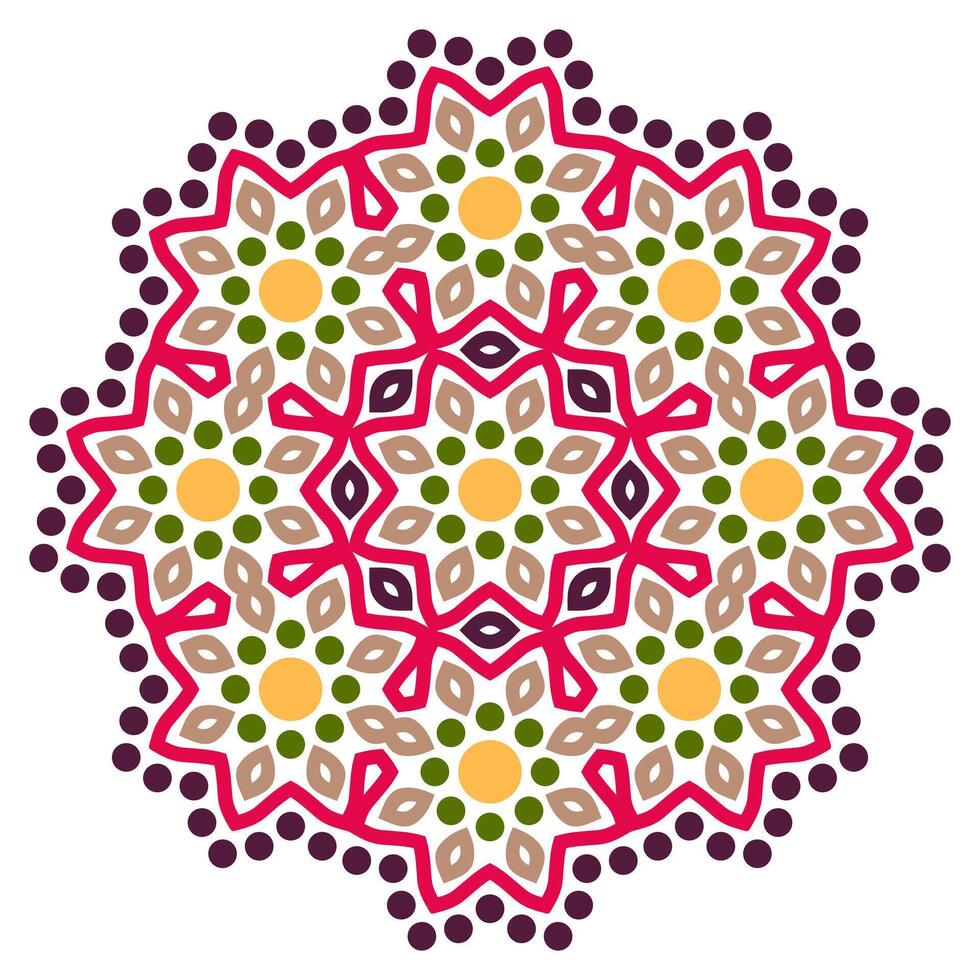 Ceramic tile pattern. Decorative round ornament. White background with frame. Islamic, indian, arabic motifs. vector