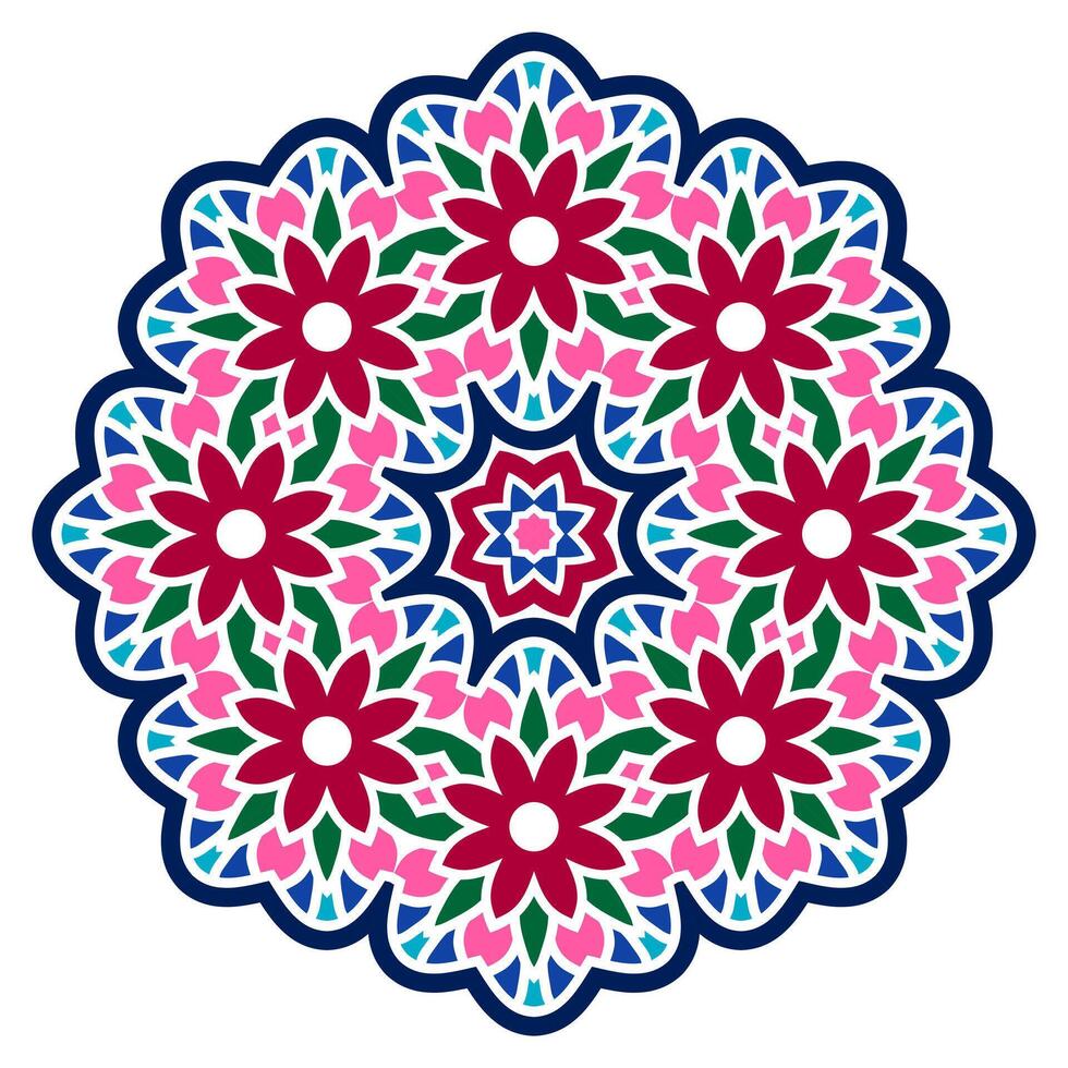 Ceramic tile pattern. Decorative round ornament. Background with art frame. Islamic, indian, arabic motifs. vector