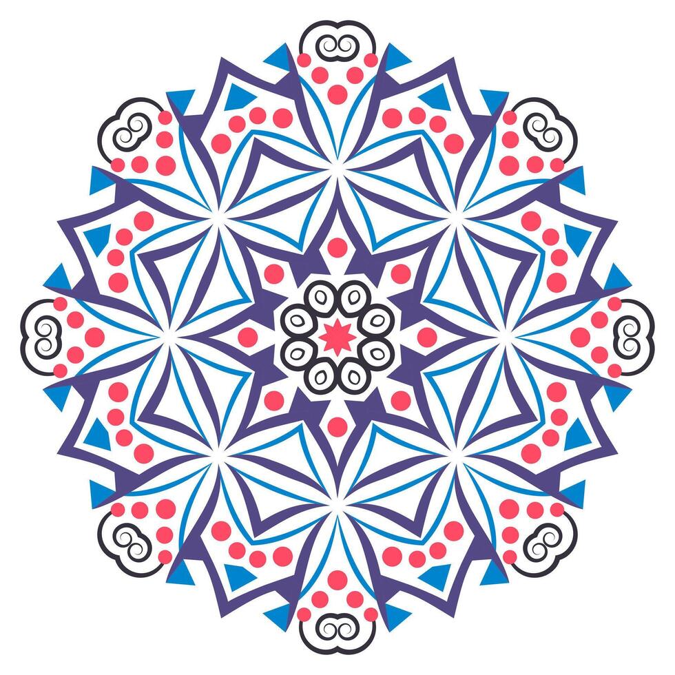 Ceramic tile pattern. Decorative round ornament. White background with art frame. Islamic, indian, arabic motifs. vector