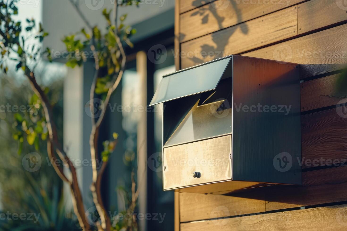 Closeup modern mailbox on the yard of house, mailing and newsletter concept photo