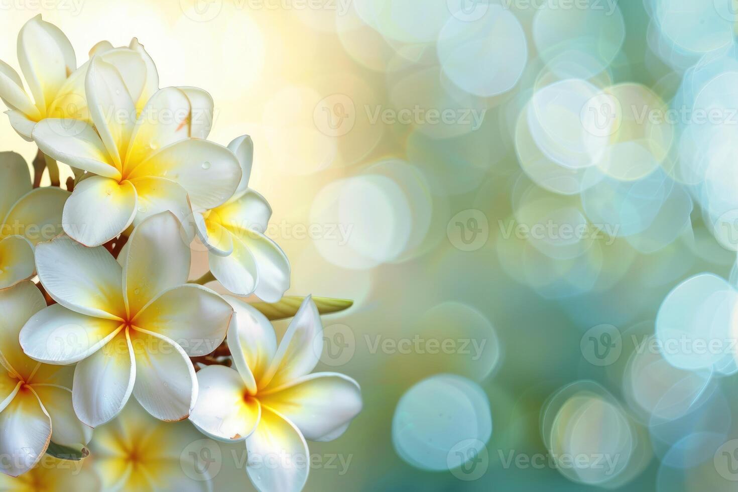 A beautiful copy space image featuring frangipani flowers blooming with a softly blurred background photo
