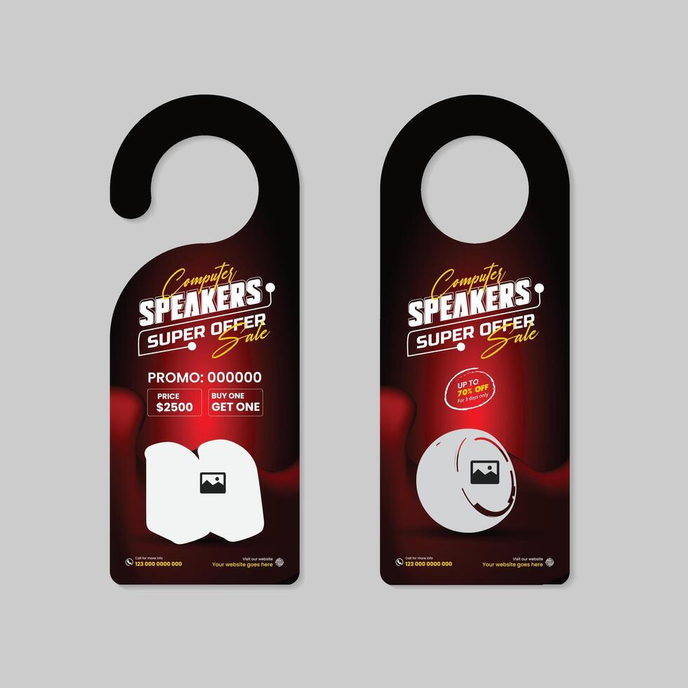 New arrival Computer Speaker Sales Door Hanger Template with Two Color Variation Design vector