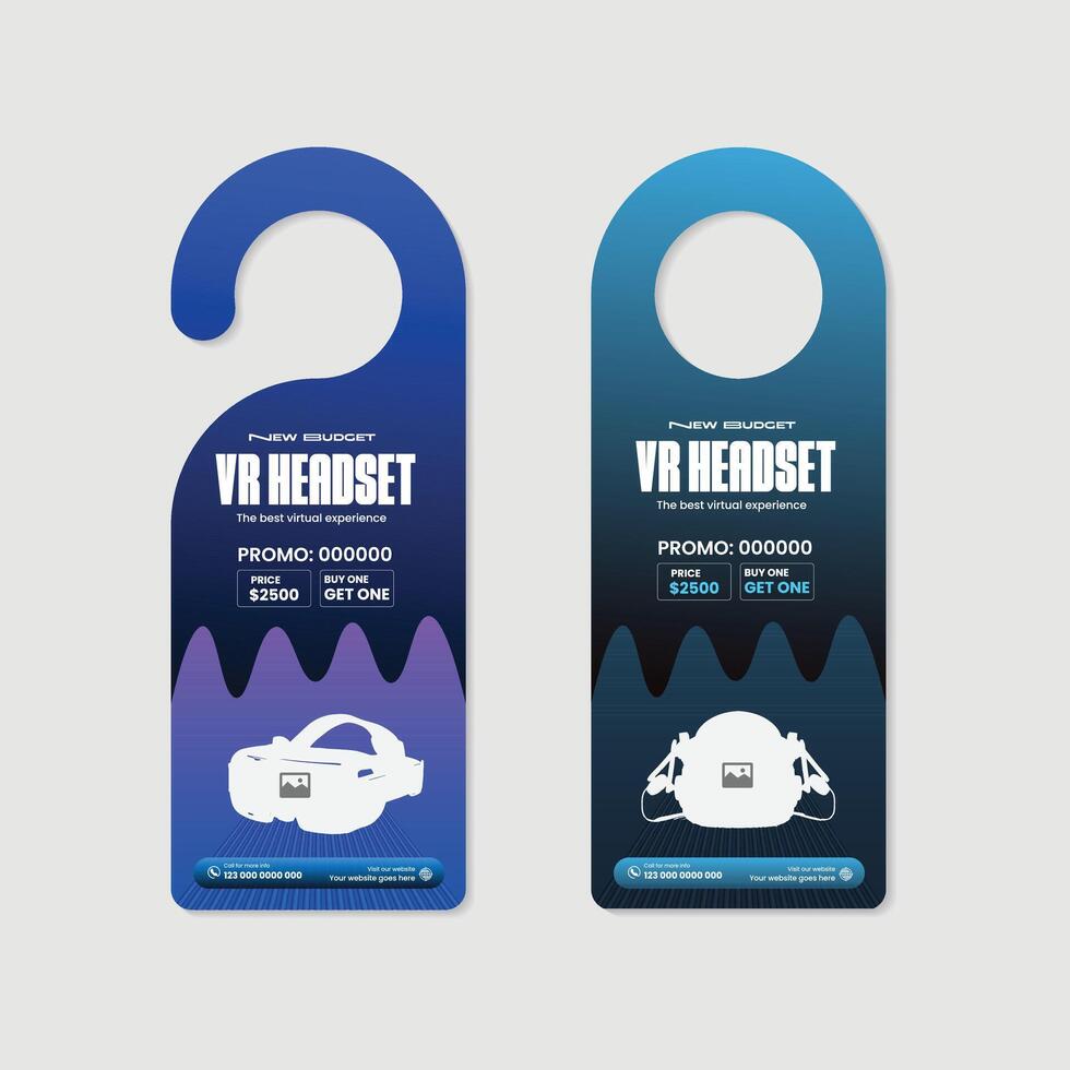 Immerse virtual education workshop door hanger or VR headset sale door hanger design template two variations design vector