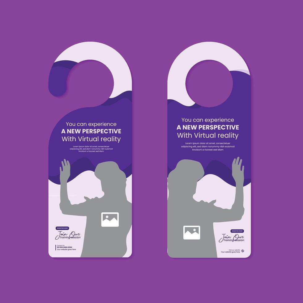 VR event web story design template or 3d game door hanger design template vector