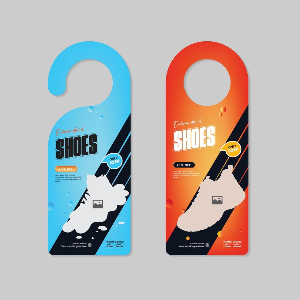 Exclusive footwear sale door hanger design template two concept variation bundle vector