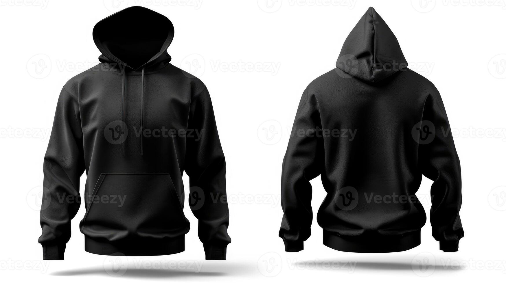 Blank black hoodie template. Hoodie sweatshirt long sleeve with clipping path, hoody for design mockup for print, isolated on white background. photo