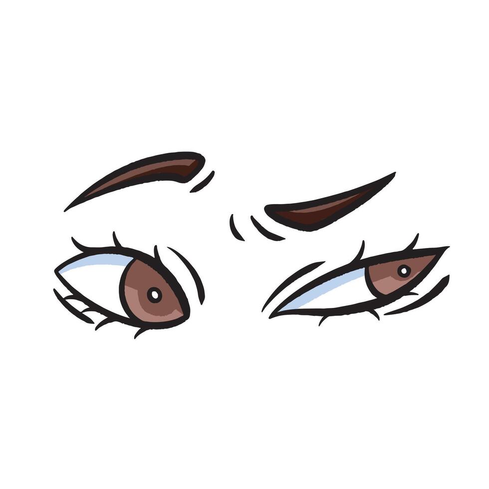 Distrust eye expression colorful illustration isolated on square white background. Simple flat outlined cartoon art styled drawing. vector