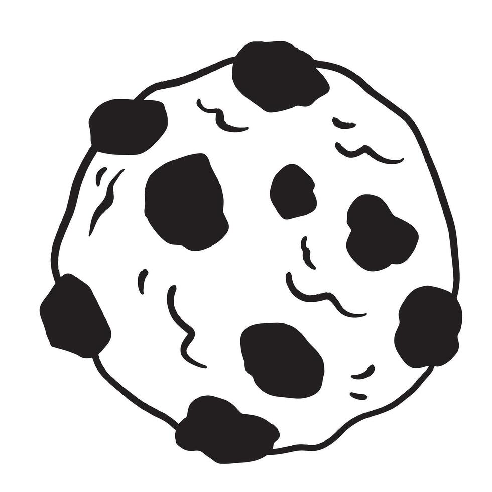 Chocochip cookie black outlined illustration isolated on square white background. Simple flat outlined cartoon art styled sweet food drawing. vector