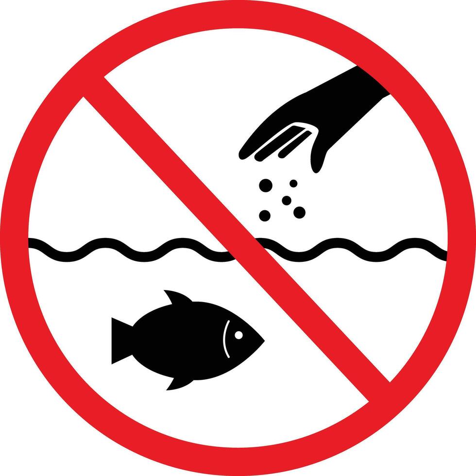 do not feed fishes and wildlife animals sign. prohibiting throwing food into water. Please Do not feed fishes. flat style. vector