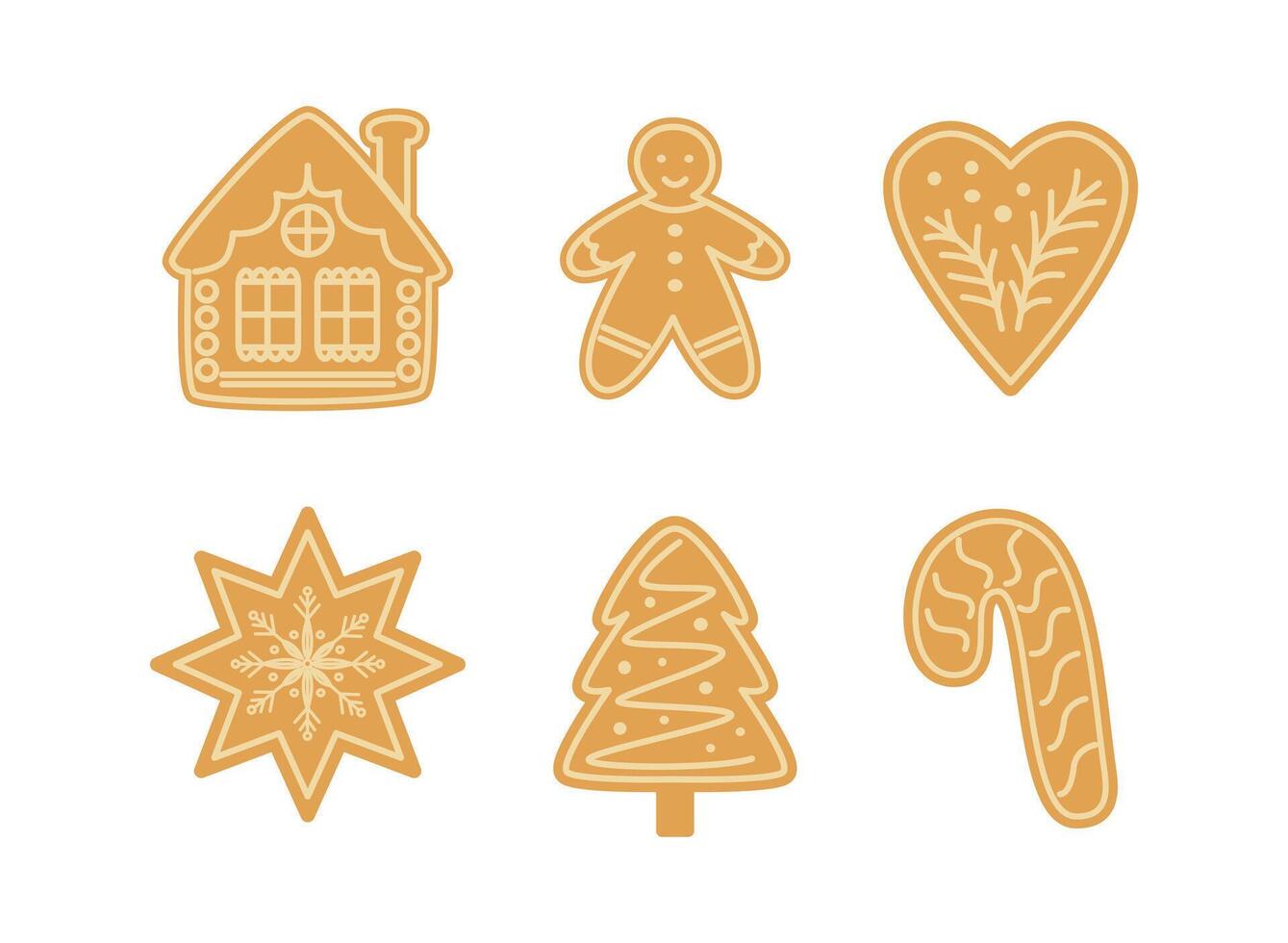 Christmas gingerbread cookies. Traditional xmas biscuits. Gingerbread man, gingerbread house. Homemade sweets for winter festive holidays. Children's treat. illustrations isolated on white. vector
