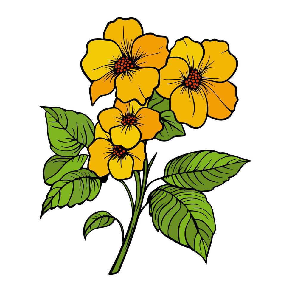 Vibrant yellow flowers with green leaves in art style ideal for decorative purposes vector