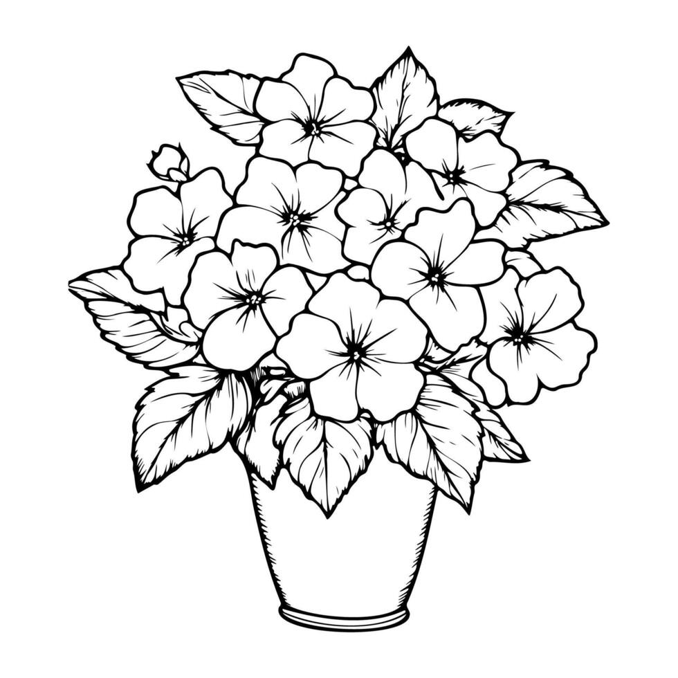 Floral illustration with detailed line art featuring blooming flowers and leaves vector