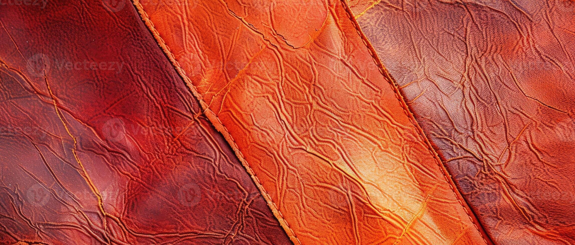 Beautiful original wide format background image in red-orange tones with texture of leather for design or creative work. photo