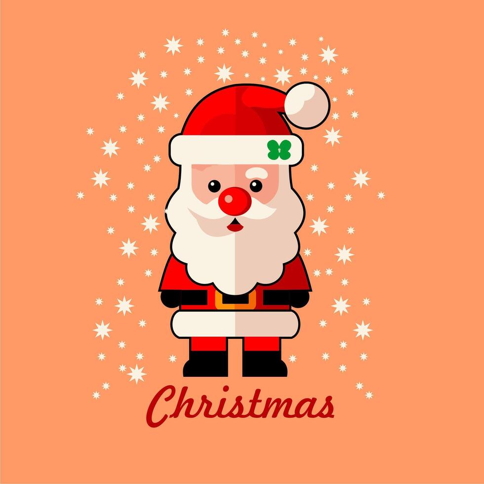 Cute cartoon santa illustration with christmas writing full color background vector