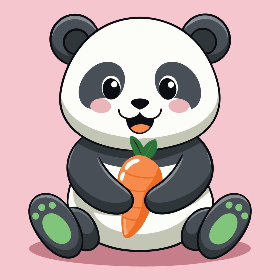 A cute panda holding bamboo shoots in one hand and vegetable stall vector