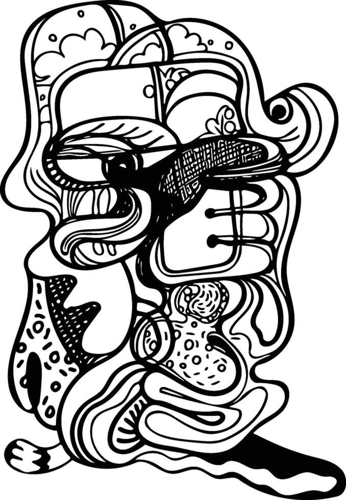 A black and white drawing of a man with a hat vector