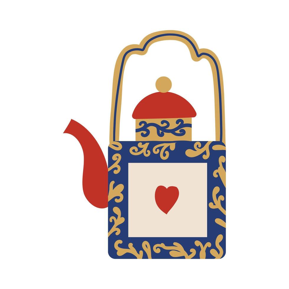Beautiful teapot icon . Decorative ceramic kitchen teapot for brewing tea. illustration doodle cartoon style for cozy warm design ,winter , autumn and cool season. For sticker , card or banner. vector