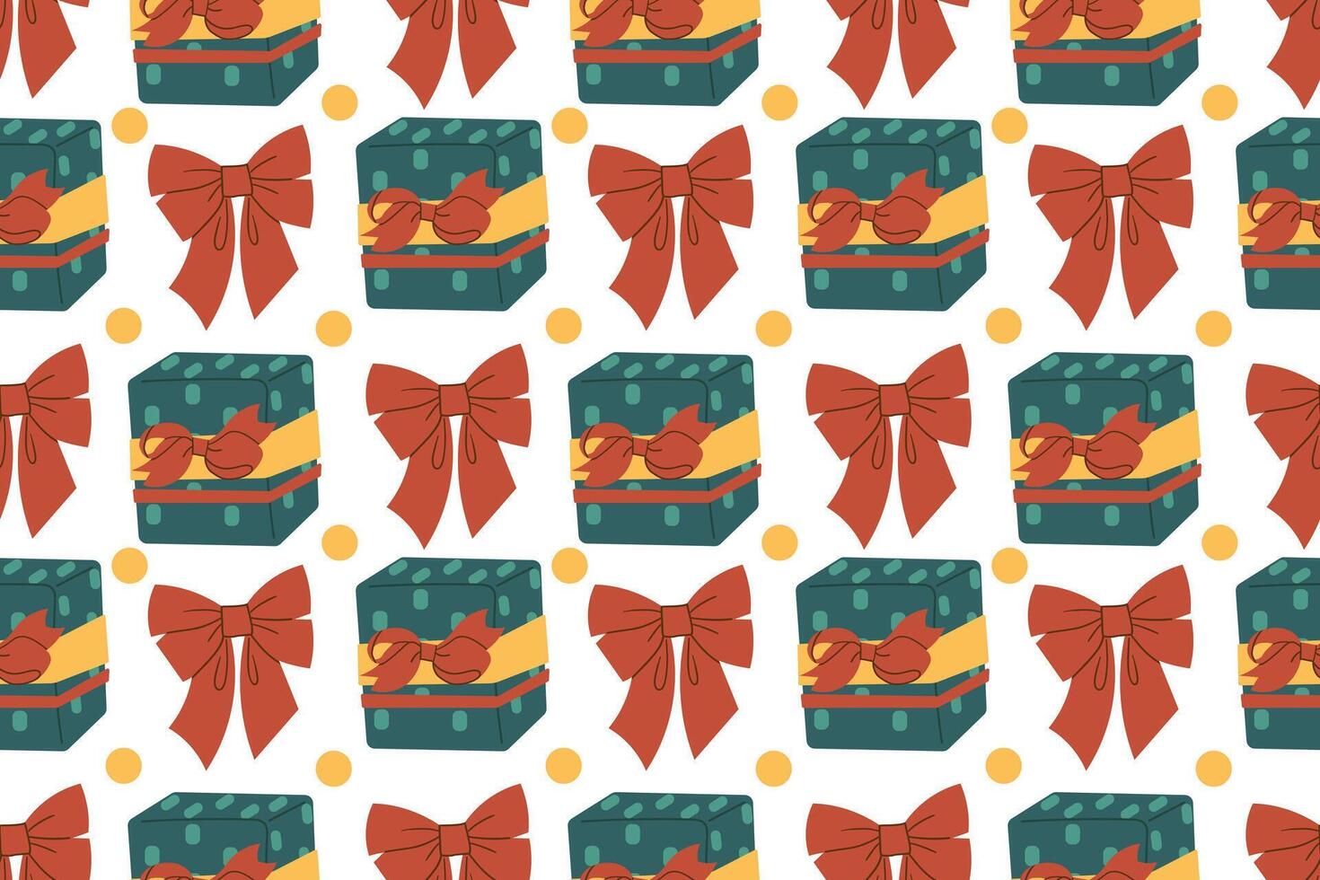 Seamless pattern from Christmas gifts, festive bright gift box can be repeated and scaled in any size . Doodle cartoon style illustration for fabric or paper design. vector