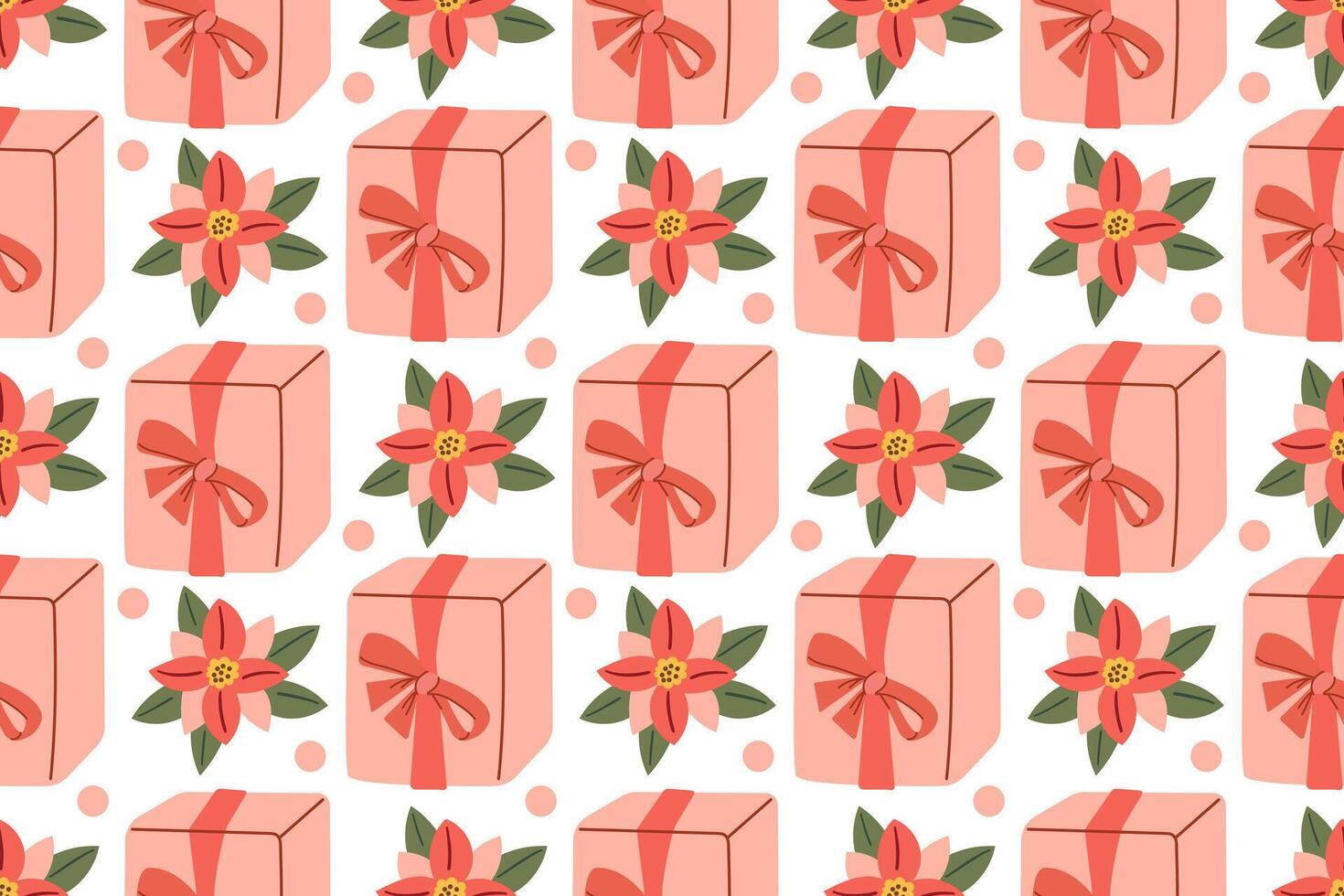 Christmas pink gifts Seamless pattern from festive bright gift box can be repeated and scaled in any size . Doodle cartoon style illustration for fabric or paper design. vector