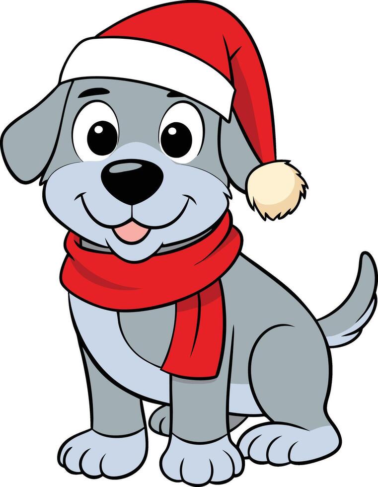 cute frosty the dog wearing santa clause hat vector