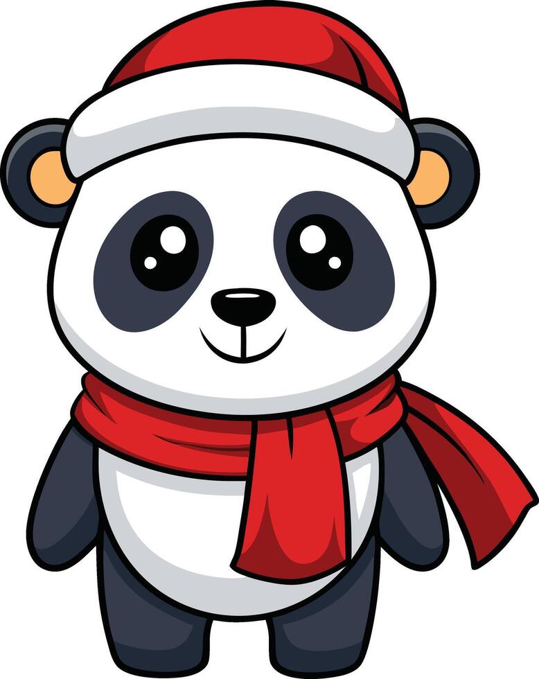 cute frosty the panda wearing santa clause hat vector