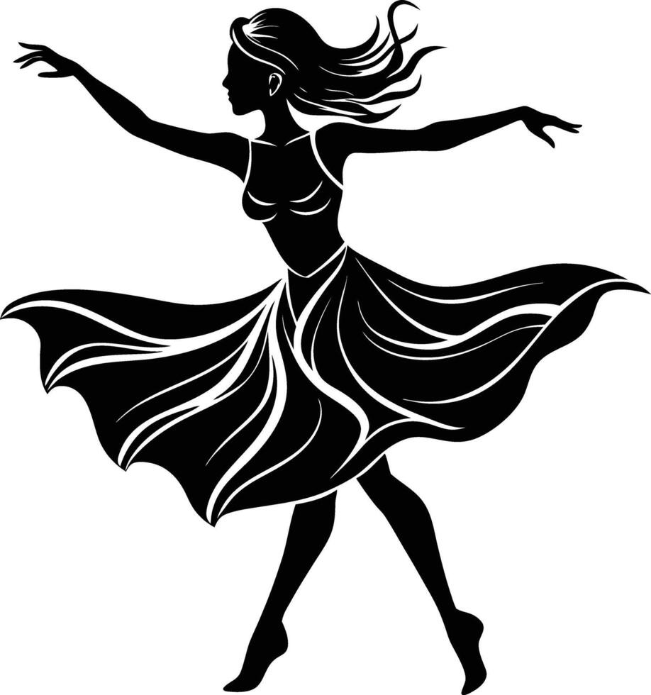 a dancing girl on the floor silhouette vector