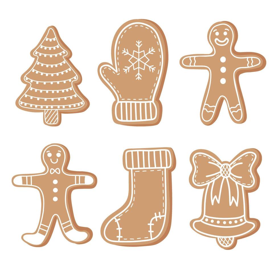 Set of Christmas cookies in the form of popular Christmas symbols, flat style vector