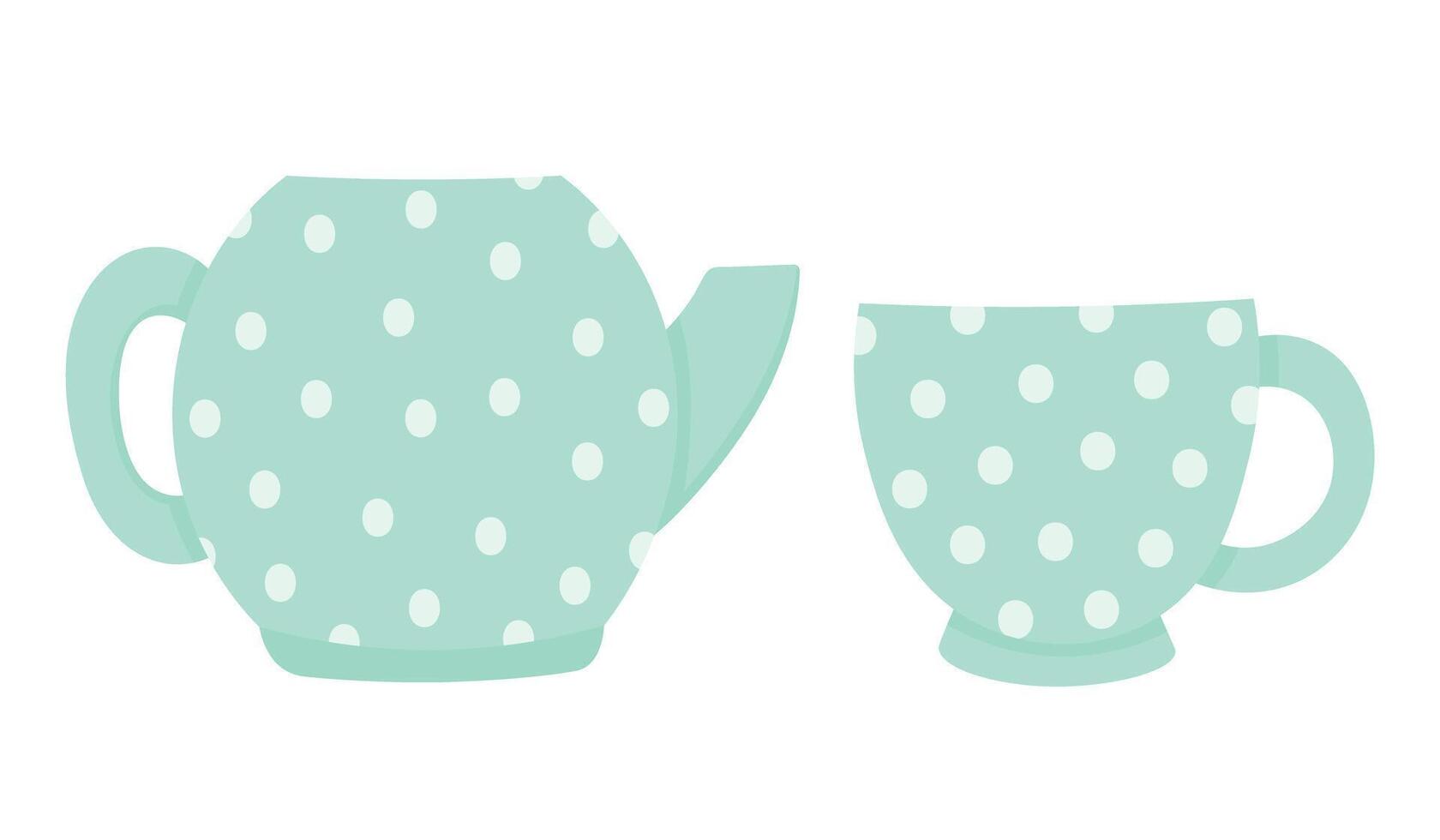 doodle flat clipart cute set of cup and teapot with polka dots vector