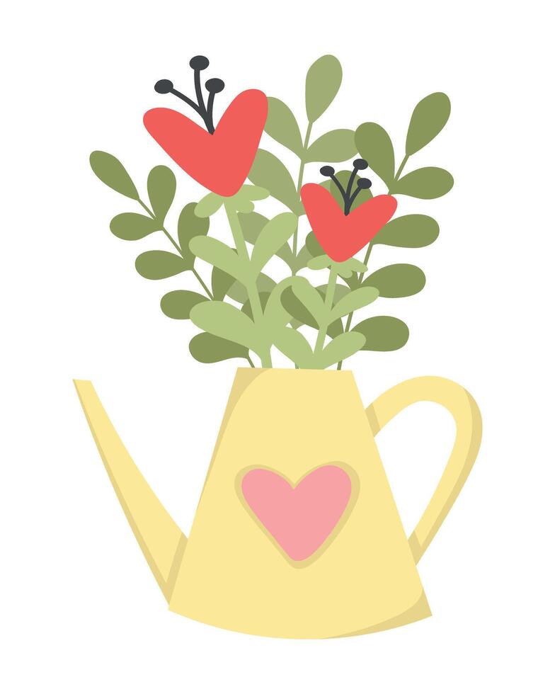 Cute card with flowers in a can. Easy to change color. vector