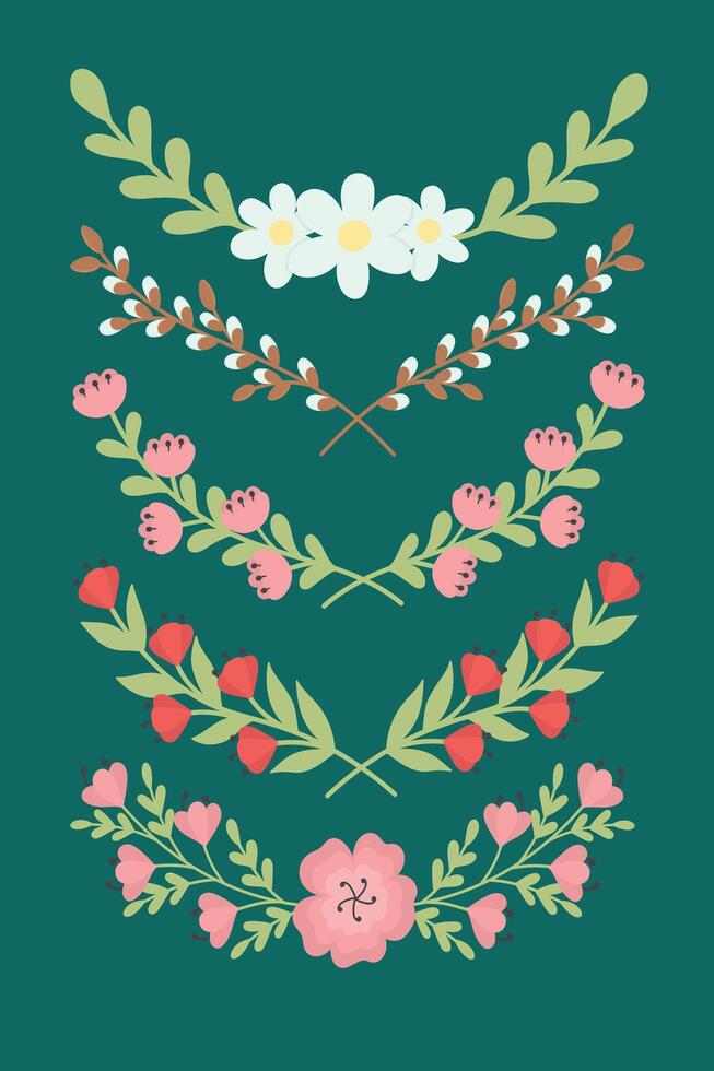 Set of cute flower arrangements and isolated botanical elements. Easy to change color. vector