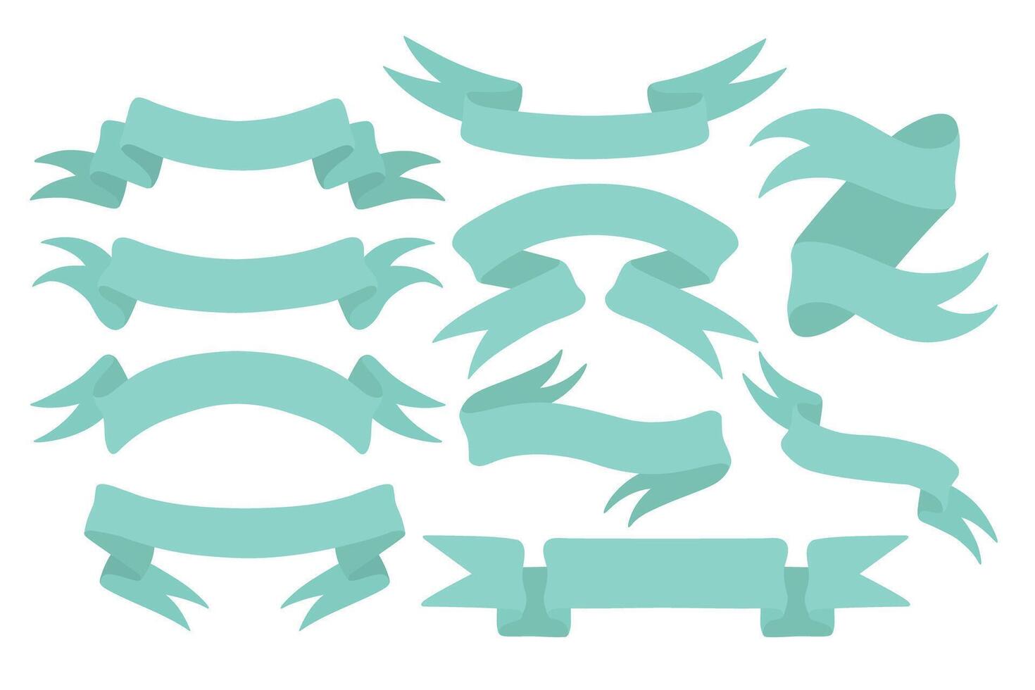 Blue flat ribbon banners isolated on white background. Ribbon illustration set. Set of blue glossy ribbon banners. Easy to change color. vector