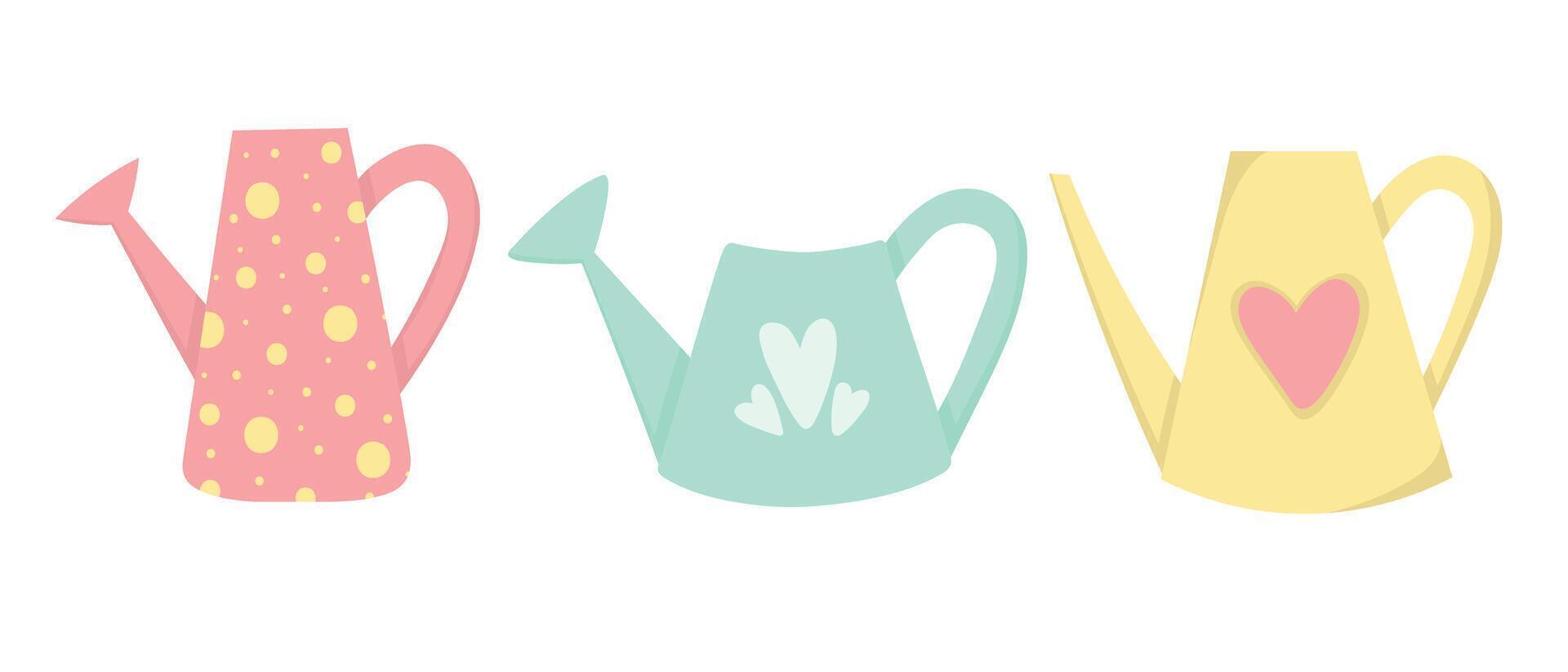 set of doodle flat clipart simple garden watering can vector