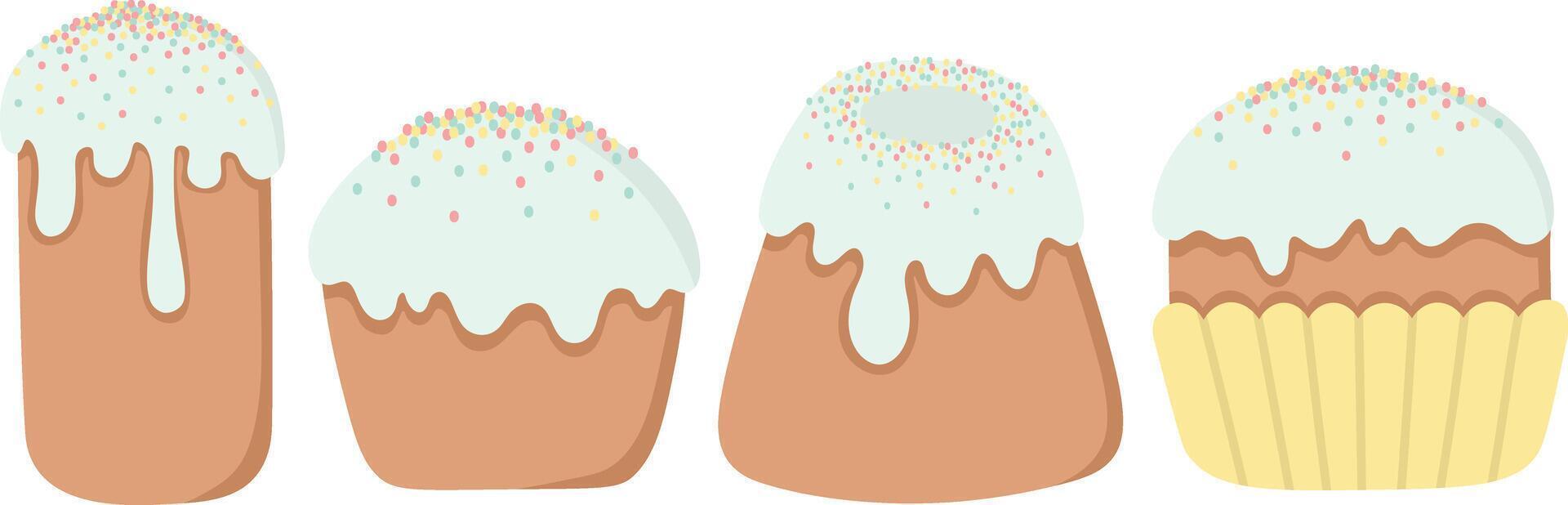 Set of doodle flat clipart sweet easter cake vector