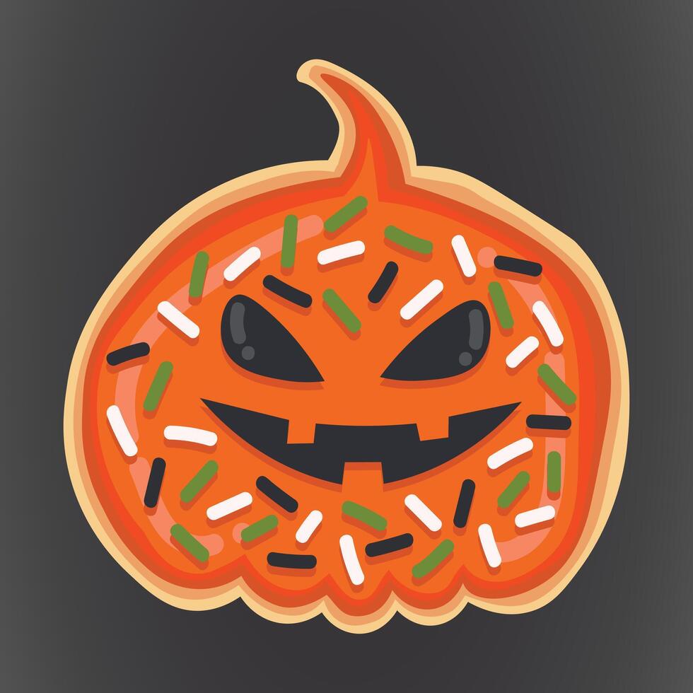 Doodle flat clipart. Cute cookie pumpkin. To create charming unique cards for the holiday. All objects have been repainted. vector
