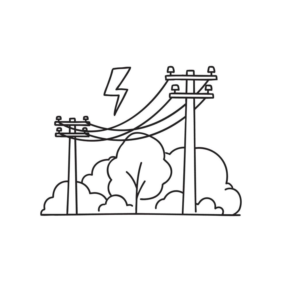 Electricity flowing through a power line vector