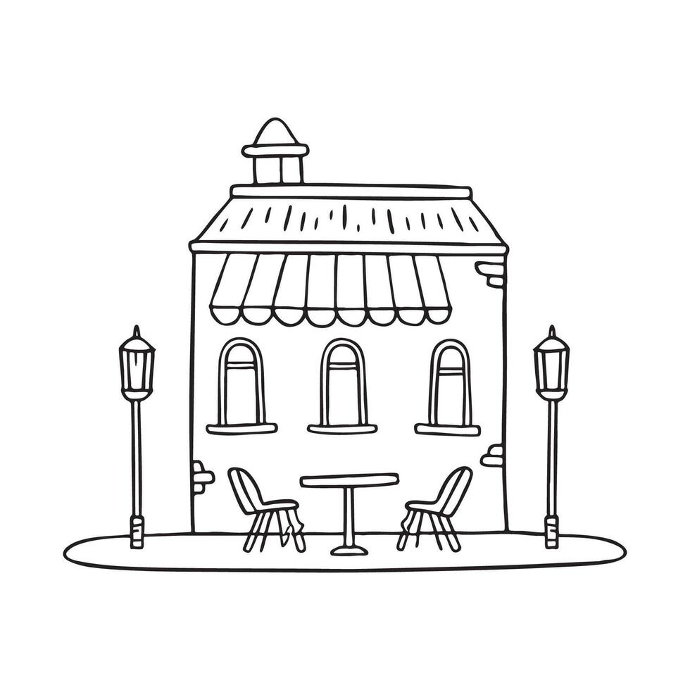 An eatery with dining tables set up along the roadside vector